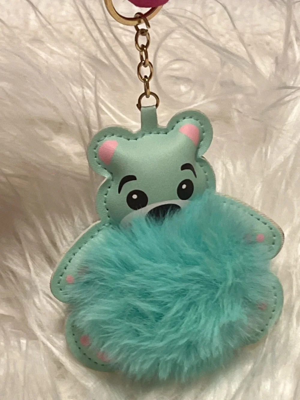 Mint Plush Bear Pom Keychain  or bag charm
